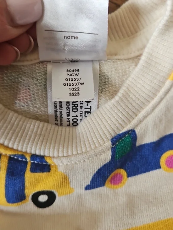 3-6mo Hanna Andersson Cream Crewneck Sweatshirt with Vehicle Print - Picture 3 of 4